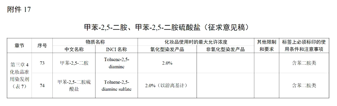 甲苯-2,5-二胺、甲苯-2,5-二胺硫酸盐（征求意见稿）