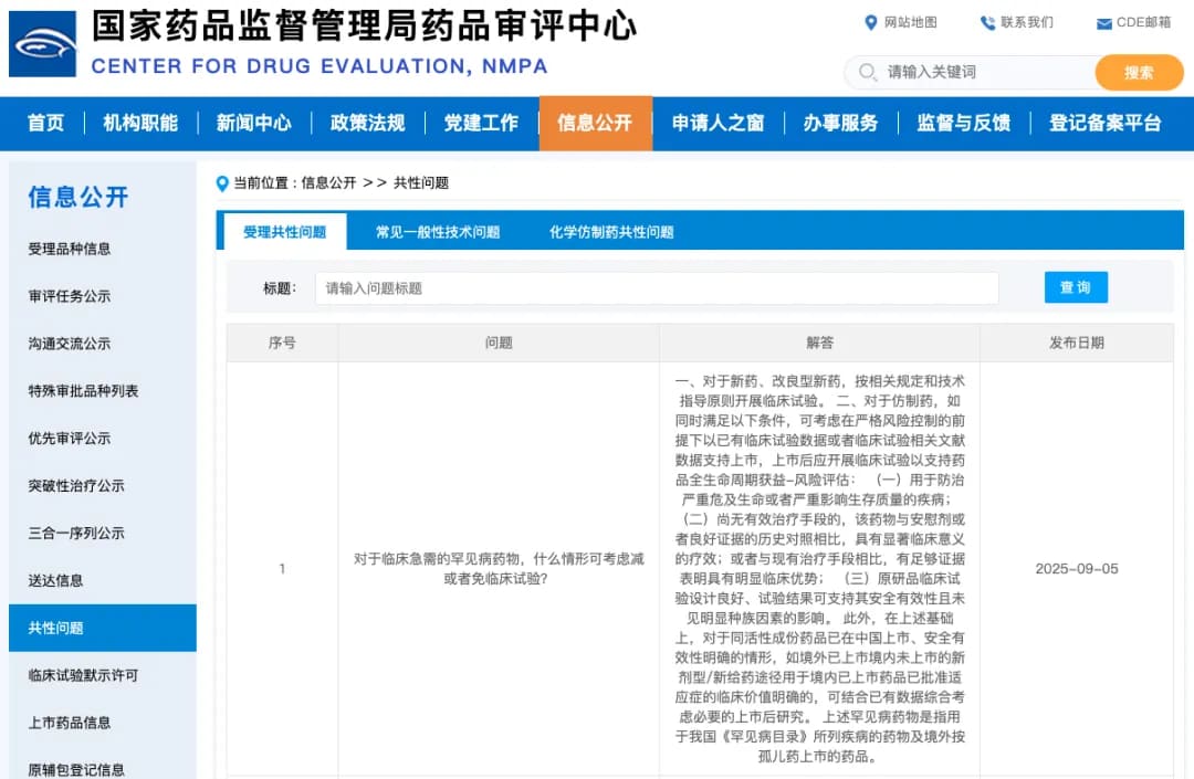 CDE新增1个受理共性问题