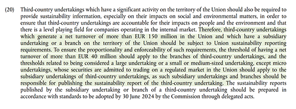 CSRD对第三国企业报告披露的要求
