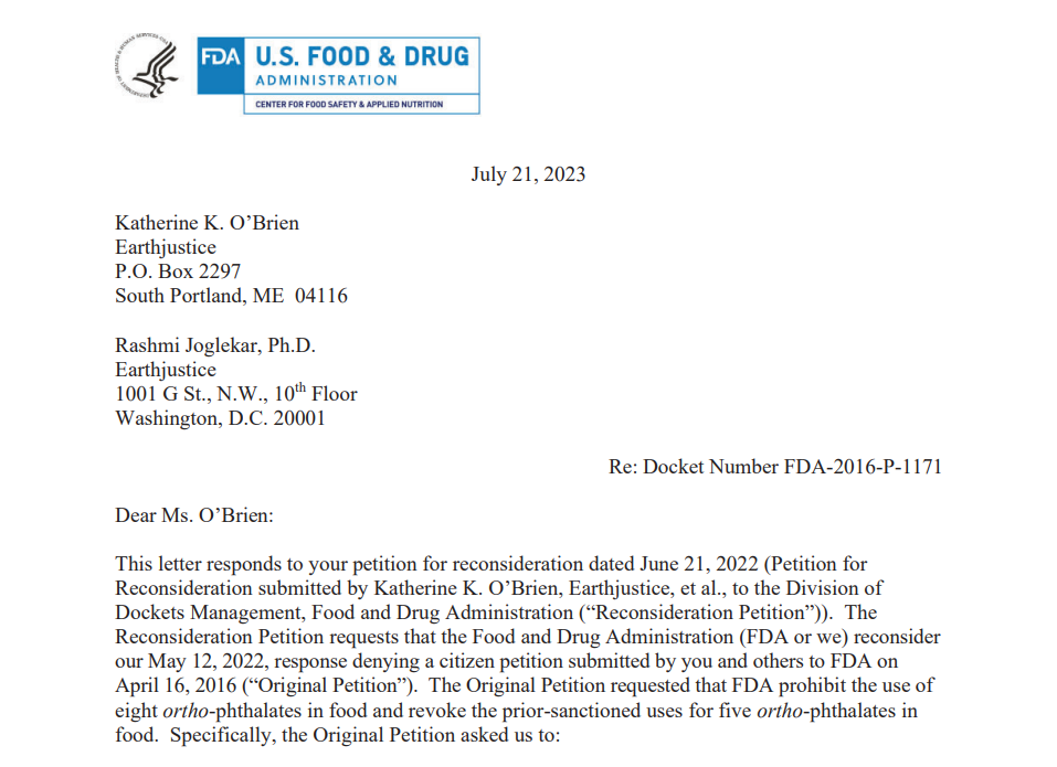 美国食品药品监督管理局 (FDA)请愿书