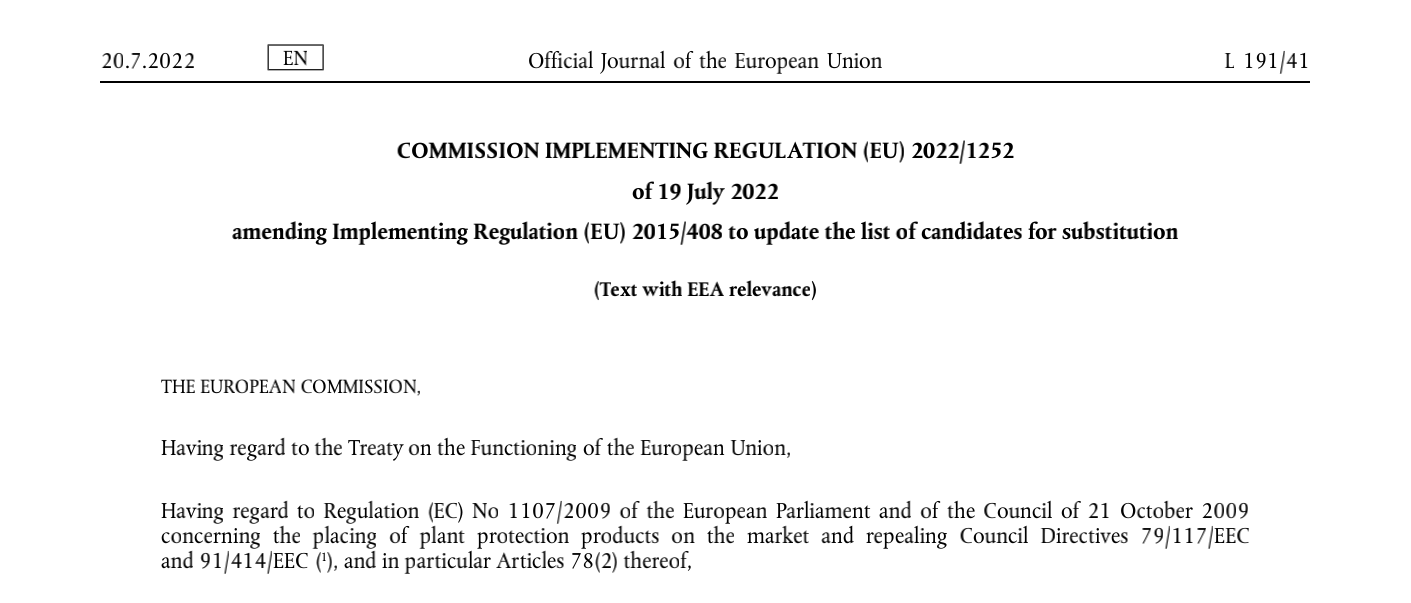 2022年8月欧盟候选替代（CfS）物质清单更新公告
