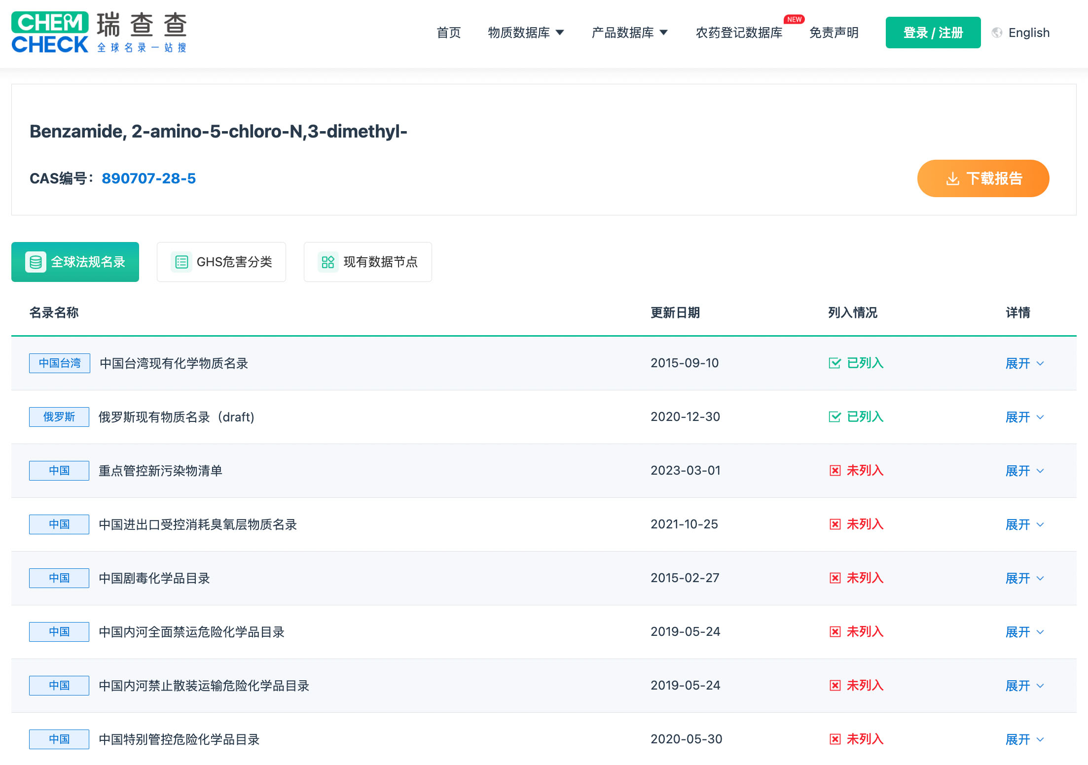 非公开化学物质查询示例