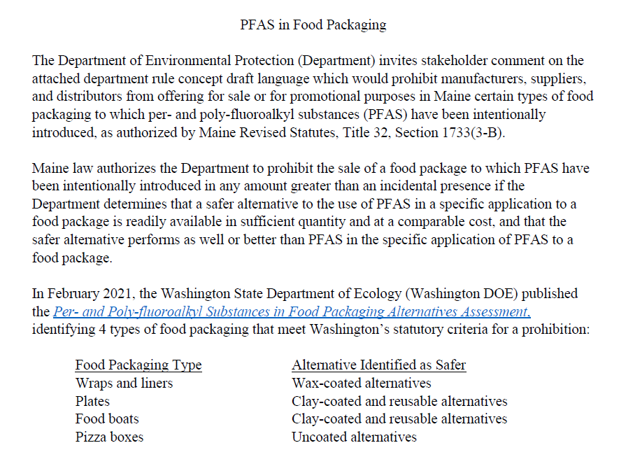 美国缅因州环保部发布PFAS禁令