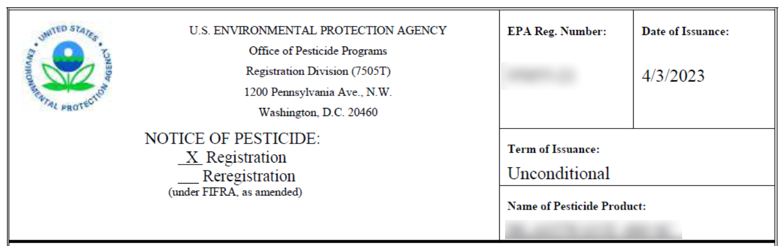 美国EPA大田农药登记证
