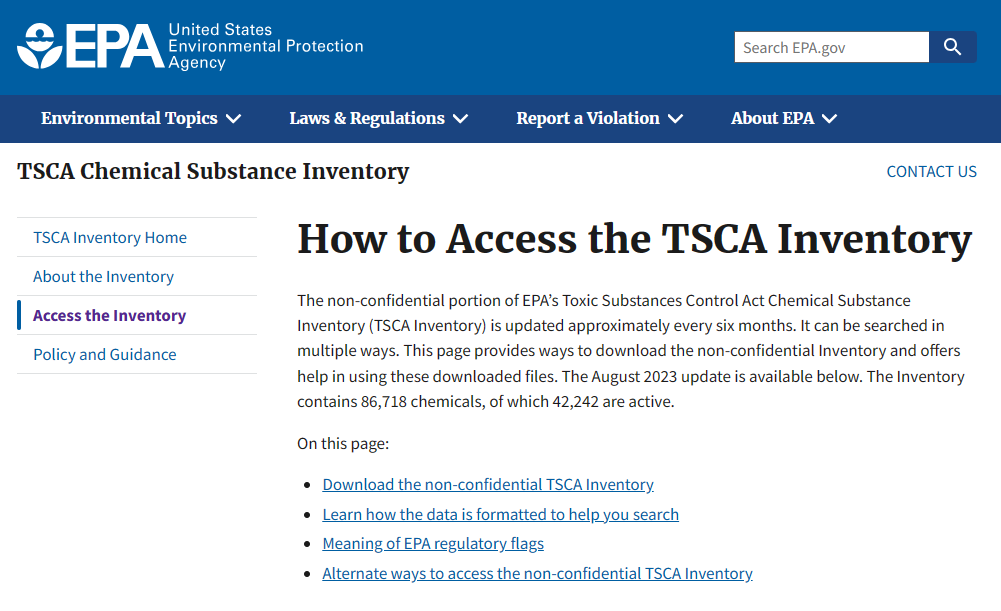 美国有毒物质控制法案（TSCA）名录更新