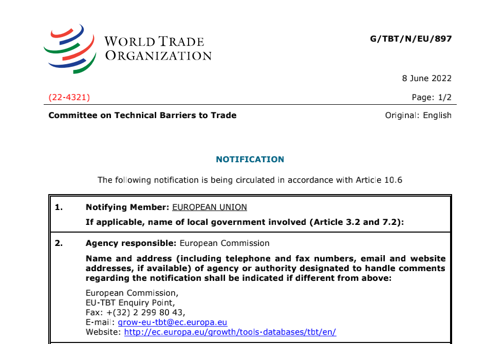 WTO对欧盟REACH中铅及其化合物的限制条款做出修改的通报草案