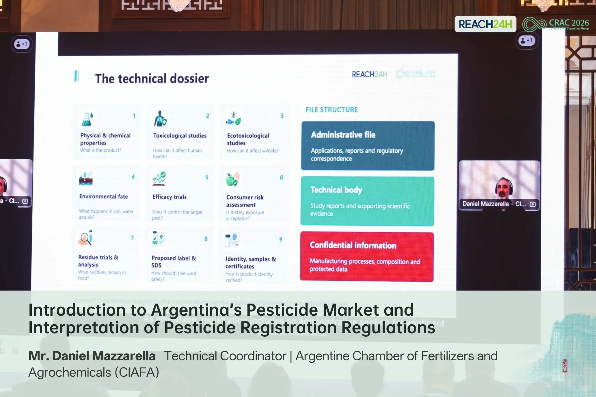 Screen showing Daniel Mazzarella's remote presentation on Argentina's pesticide registration framework