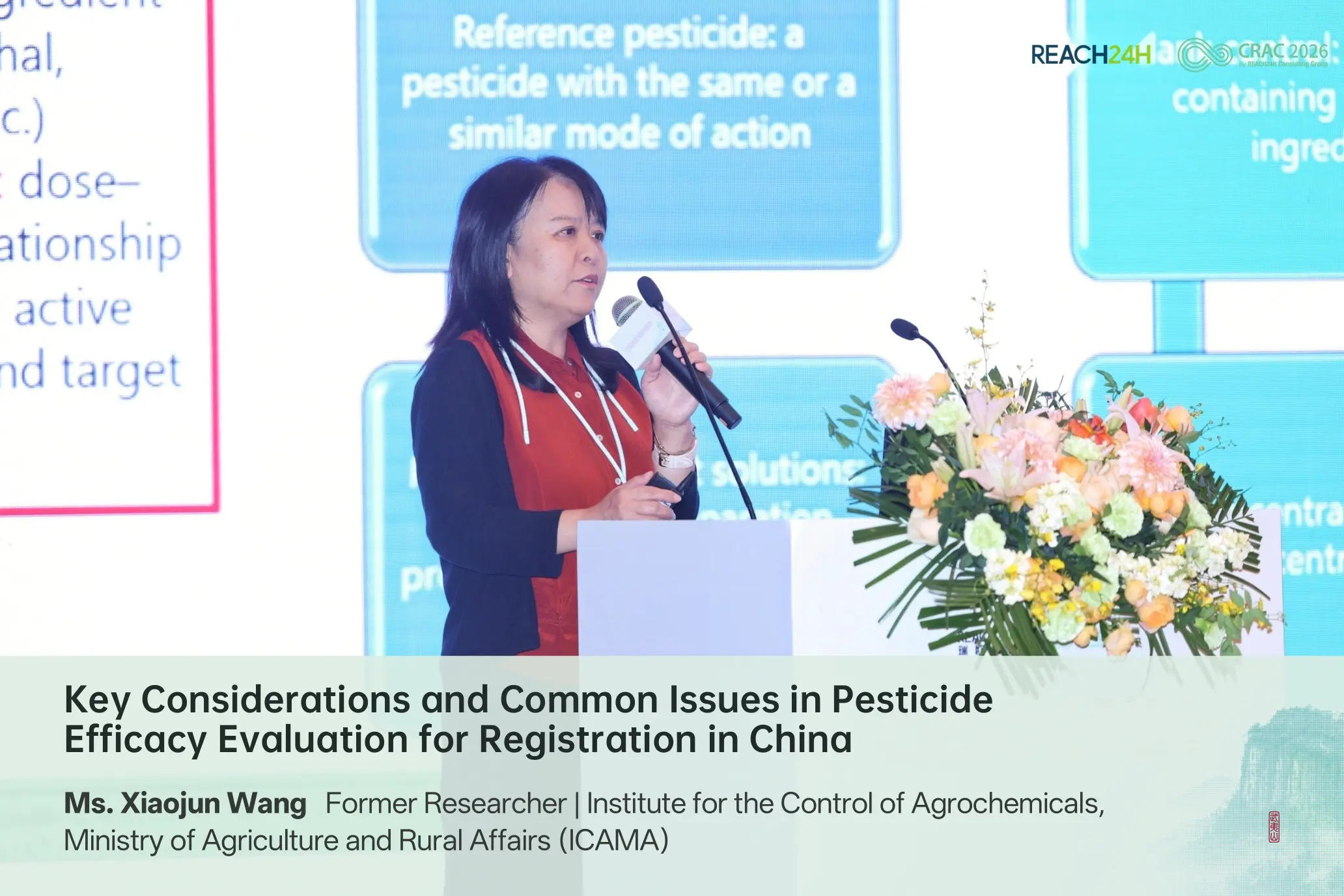 Xiaojun Wang discussing pesticide efficacy evaluation for registration in China