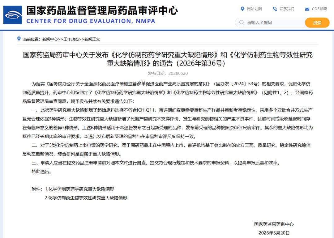 化学仿制药药学研究重大缺陷情形