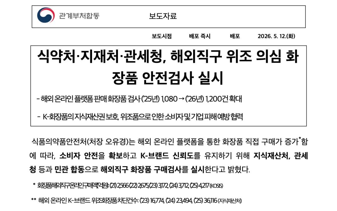 韩国加强海外化妆品直购平台检查执法