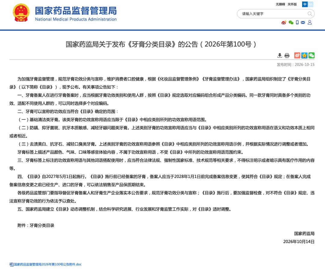 牙膏分类目录